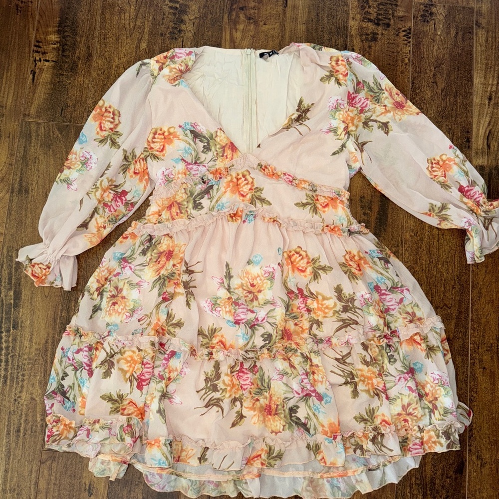 Vibrant Floral Dress with Ruffled Skirt
